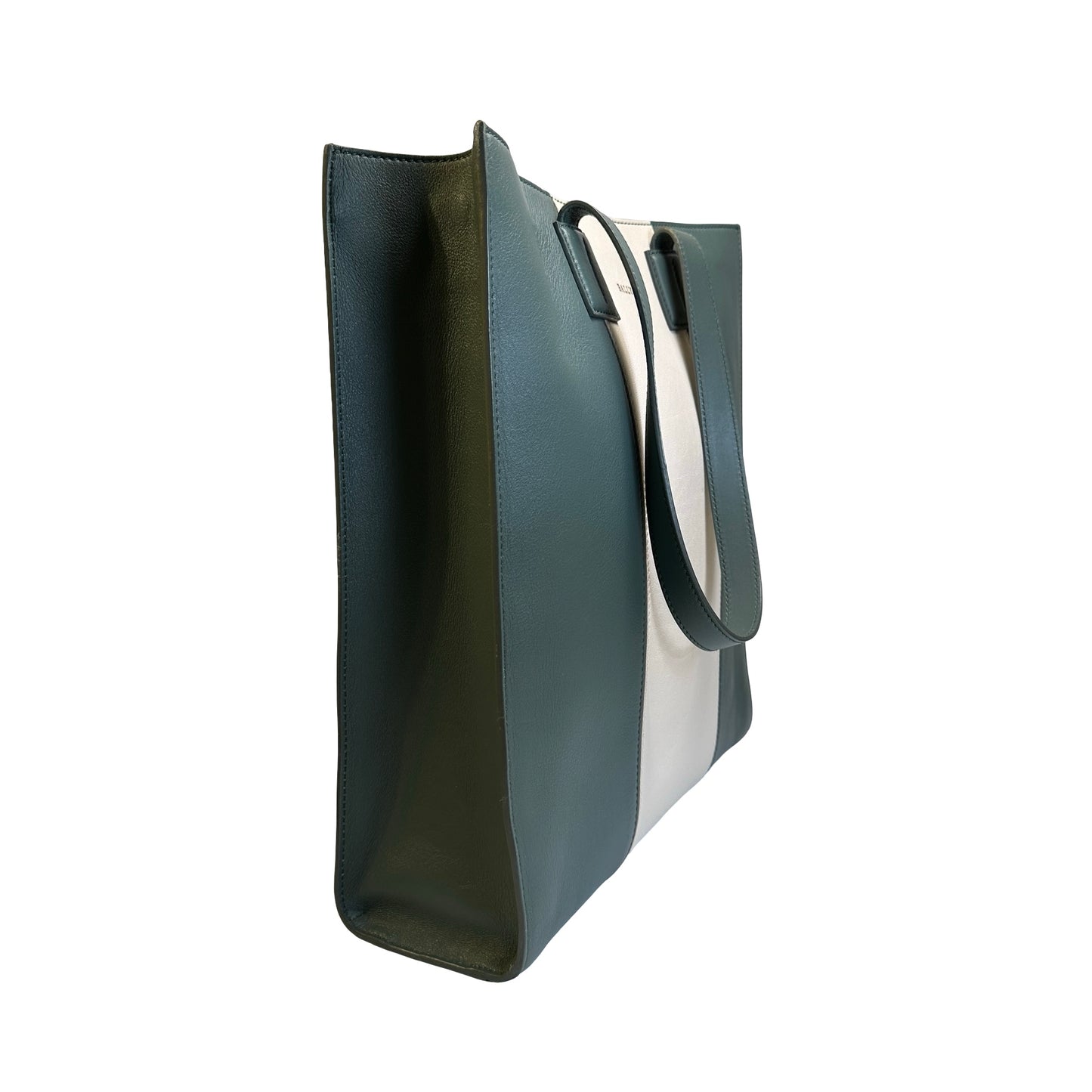 Used BALLY Leather Colorblock Tote Bag Tote Bag Dark Green Beige