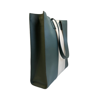 Used BALLY Leather Colorblock Tote Bag Tote Bag Dark Green Beige