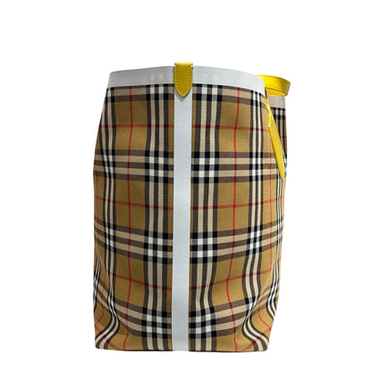 Used BURBERRY Canvas Large Tote Shopper Yellow White Shopper Bag
