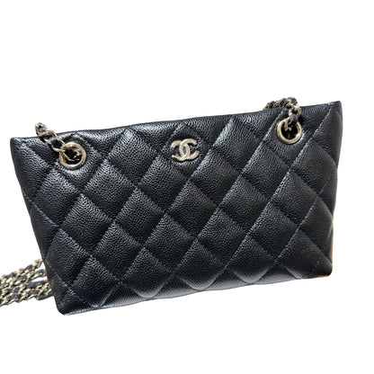 Used CHANEL Caviar Leather Mini Clutch with Chain Cross Body Bag Black GHW