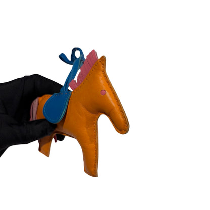 Used HERMES Leather Rodeo Charm Rodeo Gold Rose Azalee Bleu Zanzibar