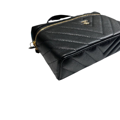 Unused CHANEL Calfskin Leather Vanity Case Cross Body Bag Black GHW