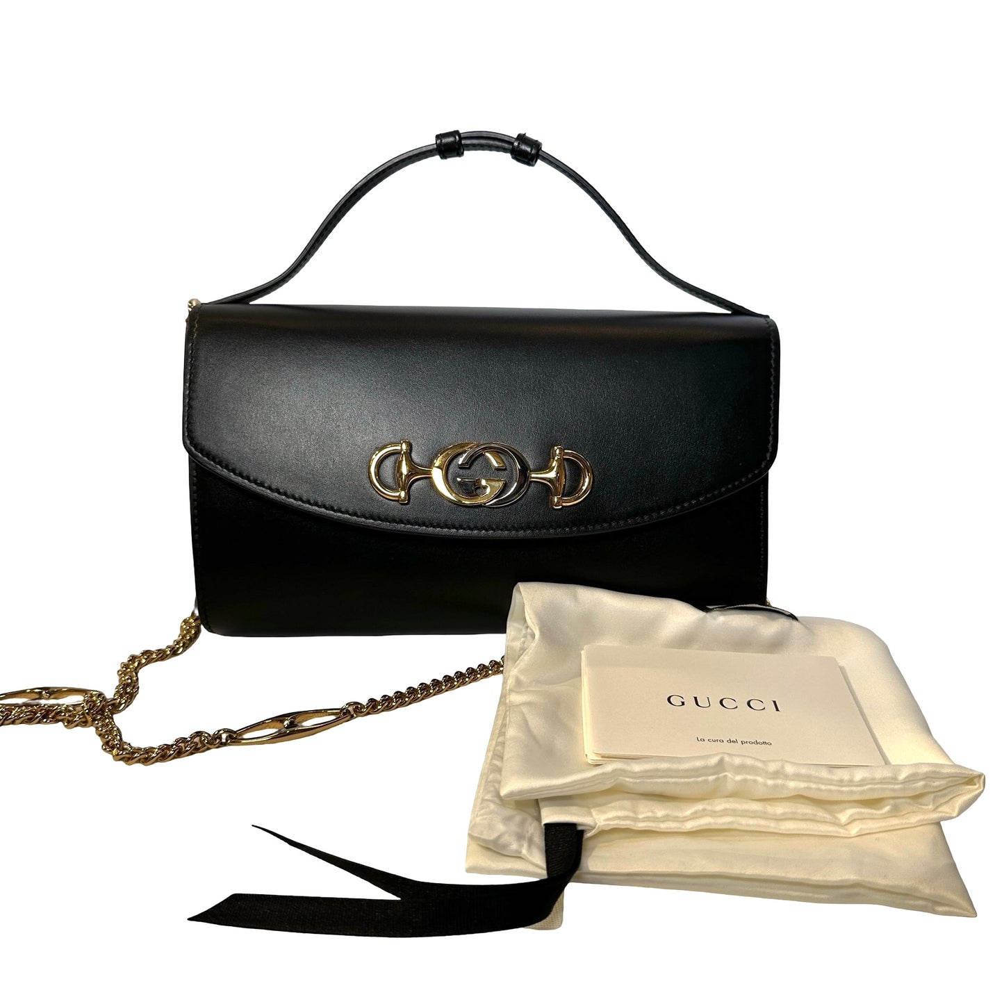 GUCCI Leather Zumi Shoulder Bag Black