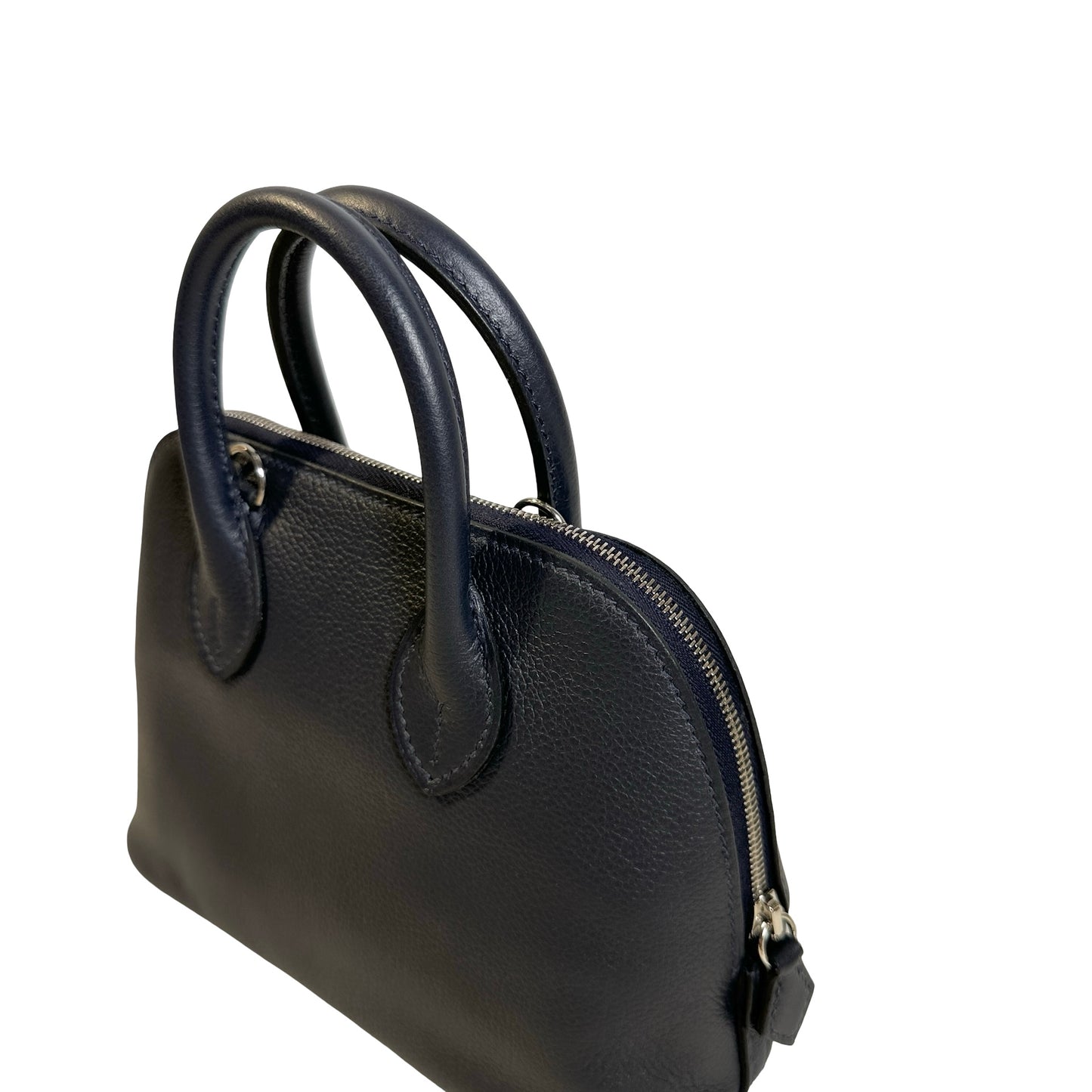 Used HERMES Leather Bolide Handbag Navy PHW