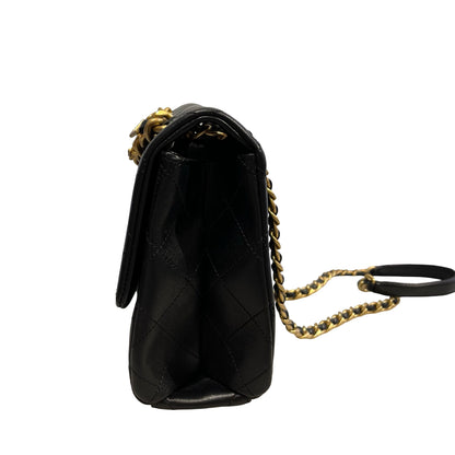 Used CHANEL Quilted Lambskin Mini Rectangular Flap Bag Chain shoulder bag Black GHW