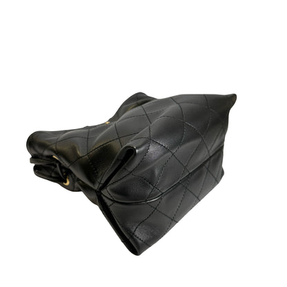 Brand New CHANEL Quilted Leather Gabrielle Hobo Bucket Bag Black Gold