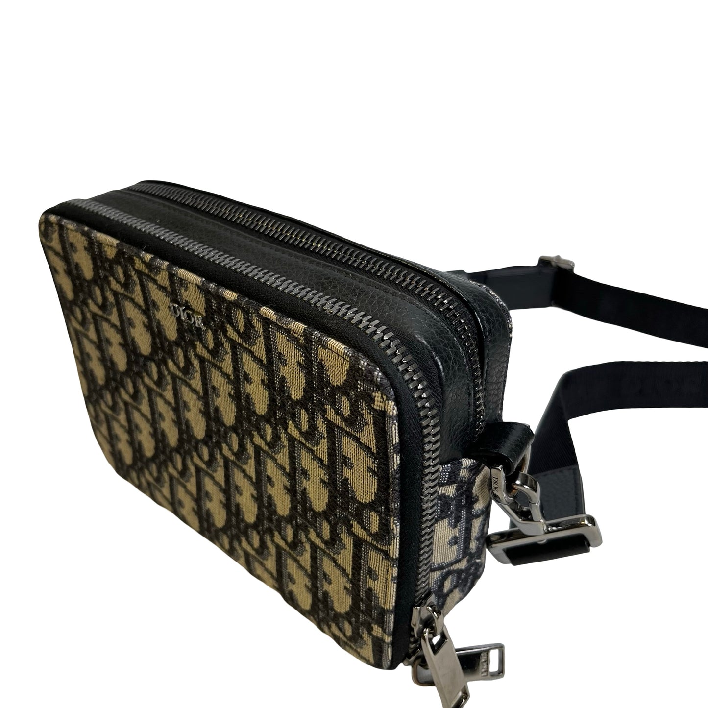 Used DIOR Oblique Jacquard Oblique Roller Messenger Bag Camera Bag Navy Blue Beige
