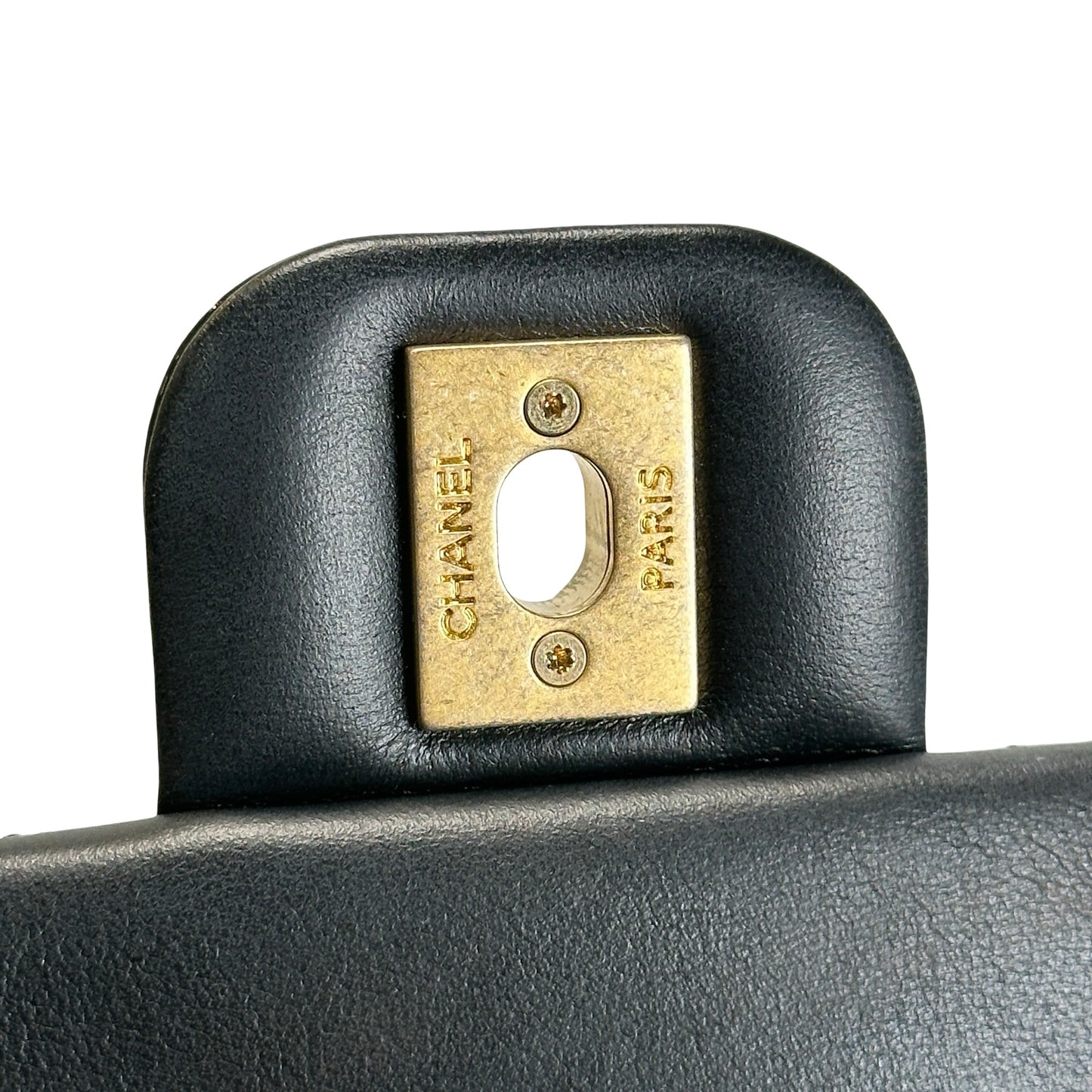 Used CHANEL Quilted Patent Leather Flap Bag Chain Shoulder Bag Black Gold
