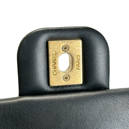 Used CHANEL Quilted Patent Leather Flap Bag Chain Shoulder Bag Black Gold