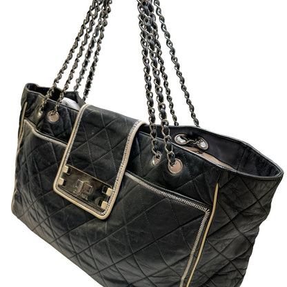 Used CHANEL Quilted Leather Quilted Tote Tote Bag Black Silver