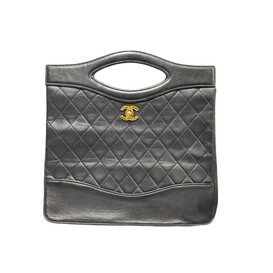 Used CHANEL Calfskin Leather Vintage 31 Handbag Black GHW