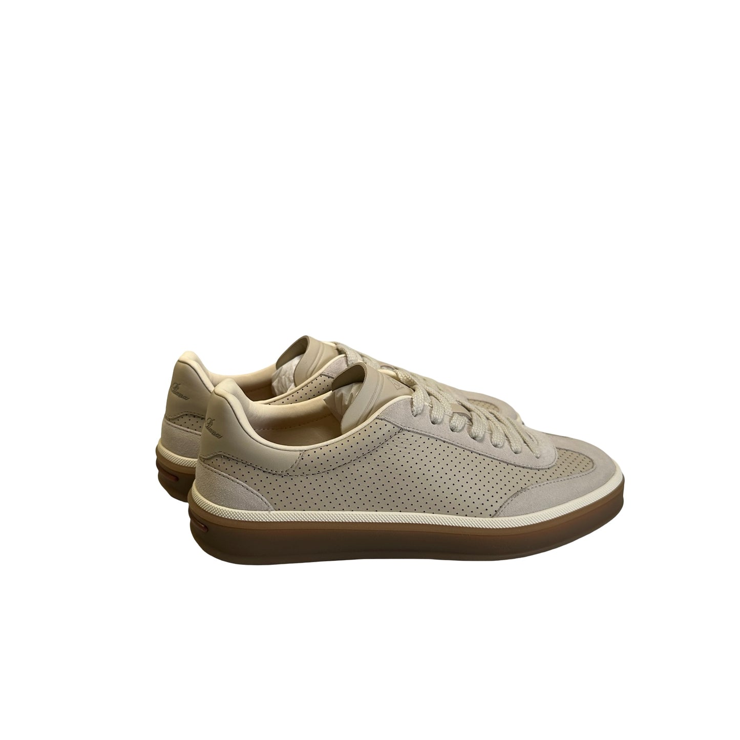 Brand New LORO PIANA SUEDE LEATHER PERFORATED SUEDE LP SNEAKER Sneakers WHITE GUM SOLE