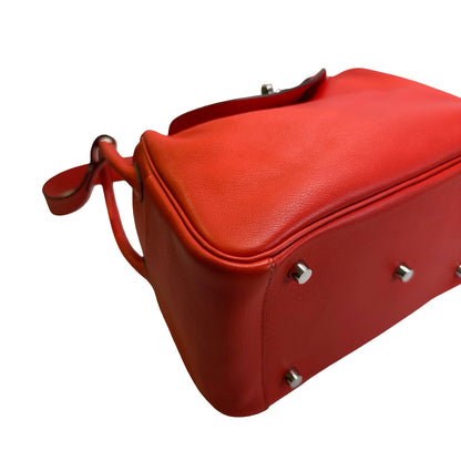 Used HERMES Clemence Lindy 26 Handbag Red PHW