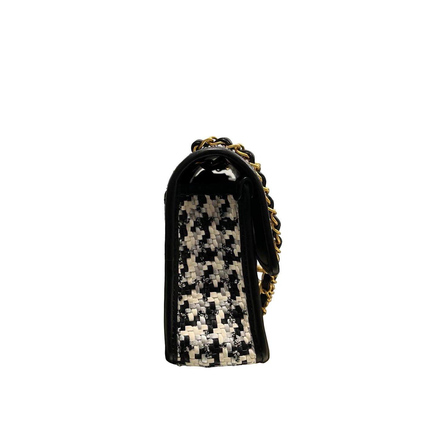Used CHANEL 23c woven flap 25 Cross Body Bag Black White GHW