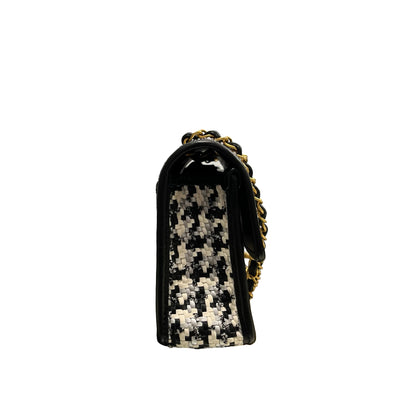 Used CHANEL 23c woven flap 25 Cross Body Bag Black White GHW