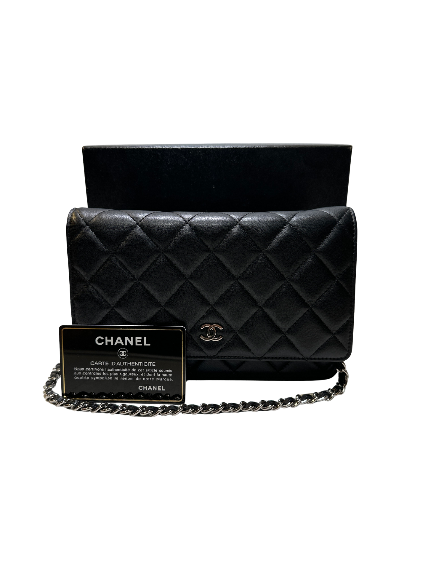 Used CHANEL Lambskin Quilted Classic Wallet on Chain Chain shoulder bag Black PHW