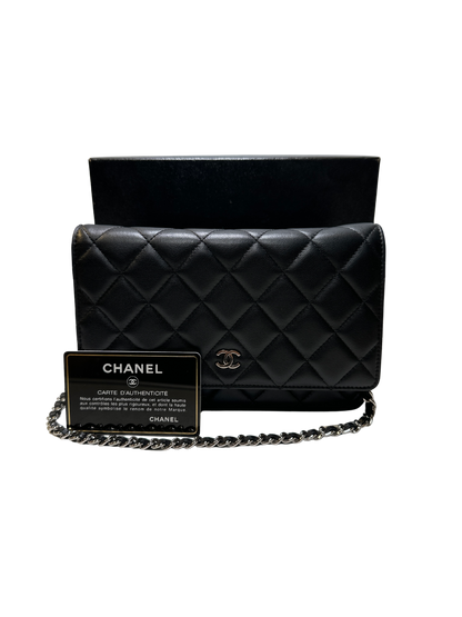 Used CHANEL Lambskin Quilted Classic Wallet on Chain Chain shoulder bag Black PHW