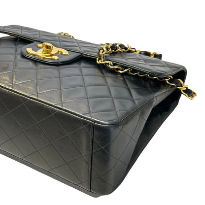Used CHANEL Quilted Lambskin Classic Flap Chain Shoulder Bag Black Gold