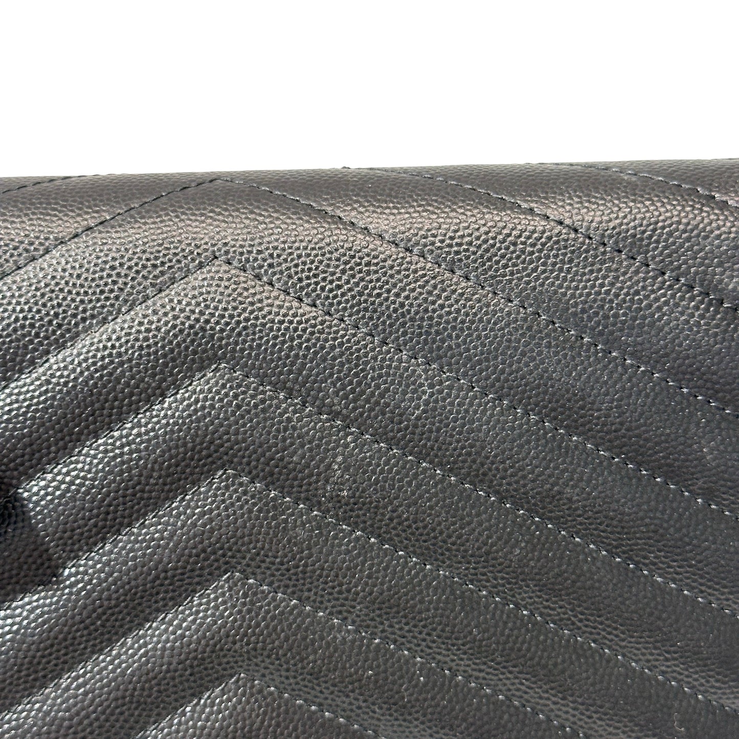 Used SAINT LAURENT Calfskin Leather ENVELOPE WOC Cross Body Bag Black GHW