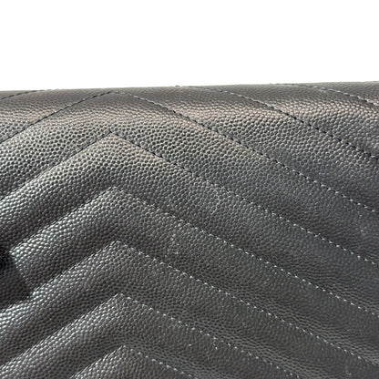 Used SAINT LAURENT Calfskin Leather ENVELOPE WOC Cross Body Bag Black GHW