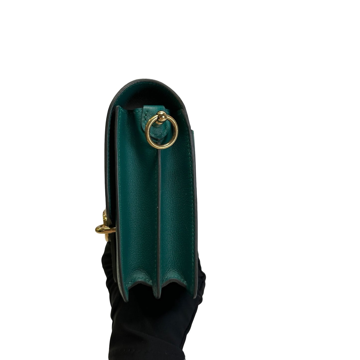 Used HERMES Clemence Mini Roulis Crossbody Bag Green Gold