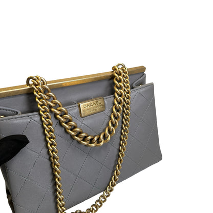 Used CHANEL Quilted Calfskin Clasp Handbag Grey GHW