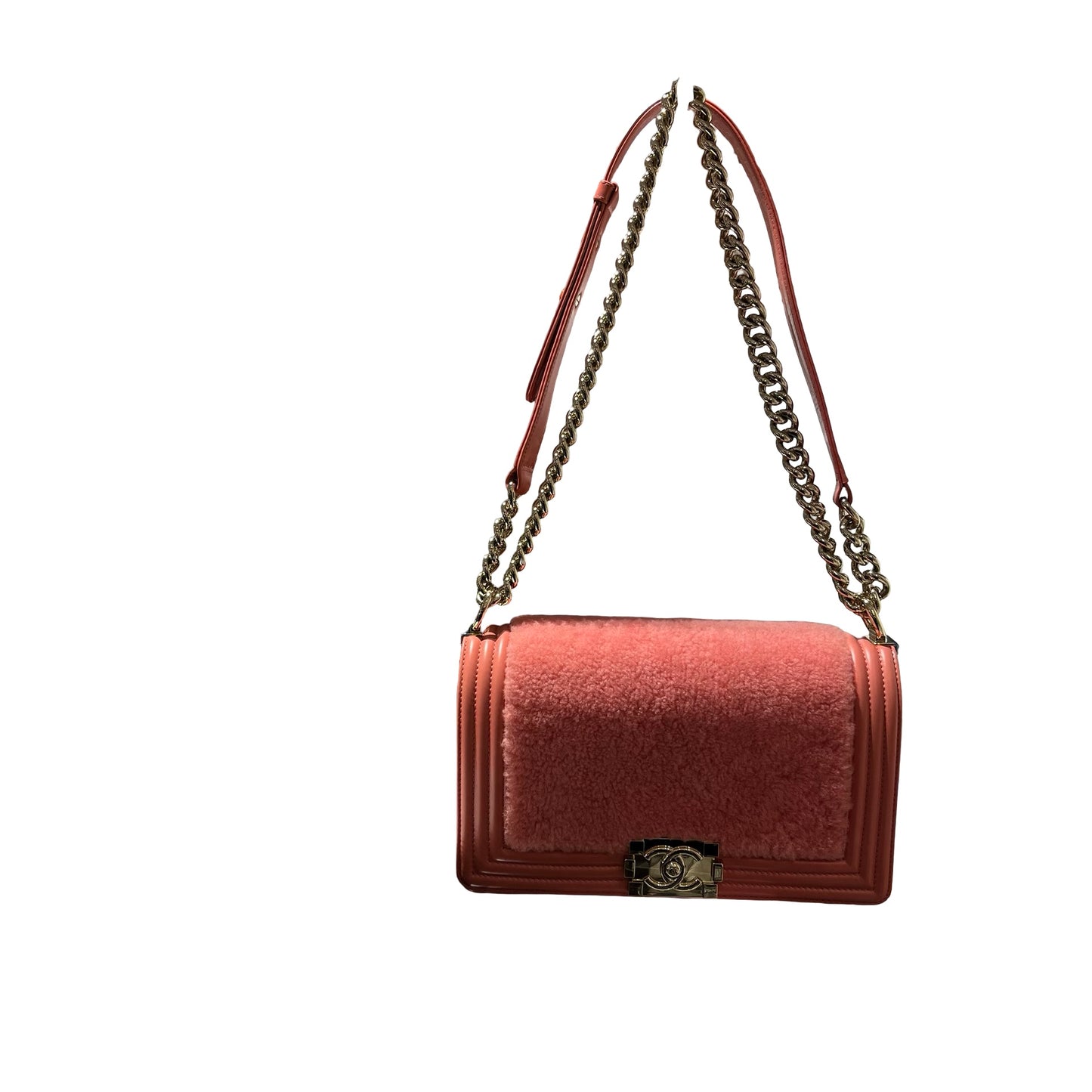 Used CHANEL Small Boy Chain Shoulder Bag Pink GHW