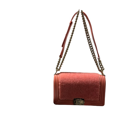 Used CHANEL Small Boy Chain Shoulder Bag Pink GHW