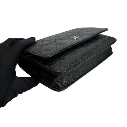 Used CHANEL Caviar Quilted Wallet on chain Wallet on chain Black Gold