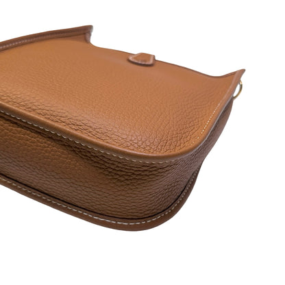 Used HERMES Clemence Leather Evelyne Crossbody Bag Brown GHW