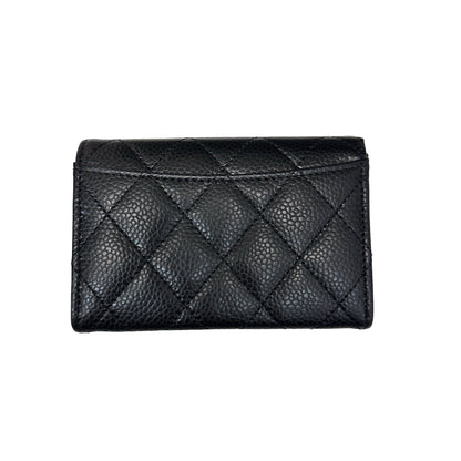 New CHANEL Calfskin Leather Wallet Black GHW
