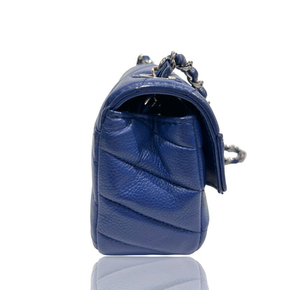 Used CHANEL Calfskin Leather FLAP Cross Body Bag Navy Blue PHW