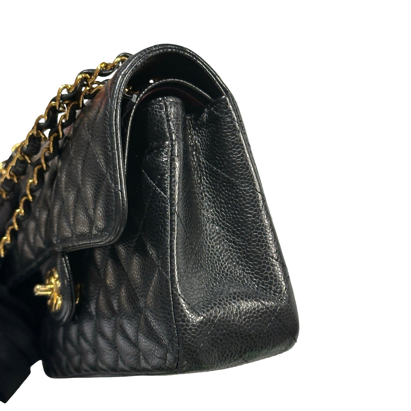 Used CHANEL Caviar Quilted CF23 Chain Shoulder Bag Black Gold