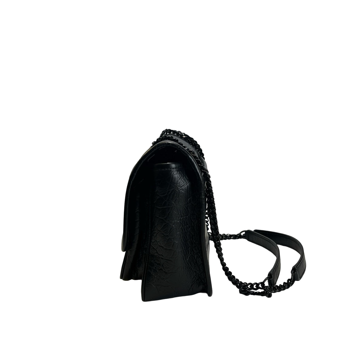 Used SAINT LAURENT Crocodile Embossed Leather Shoulder Bag Black
