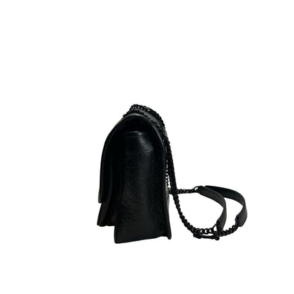 Used SAINT LAURENT Crocodile Embossed Leather Shoulder Bag Black
