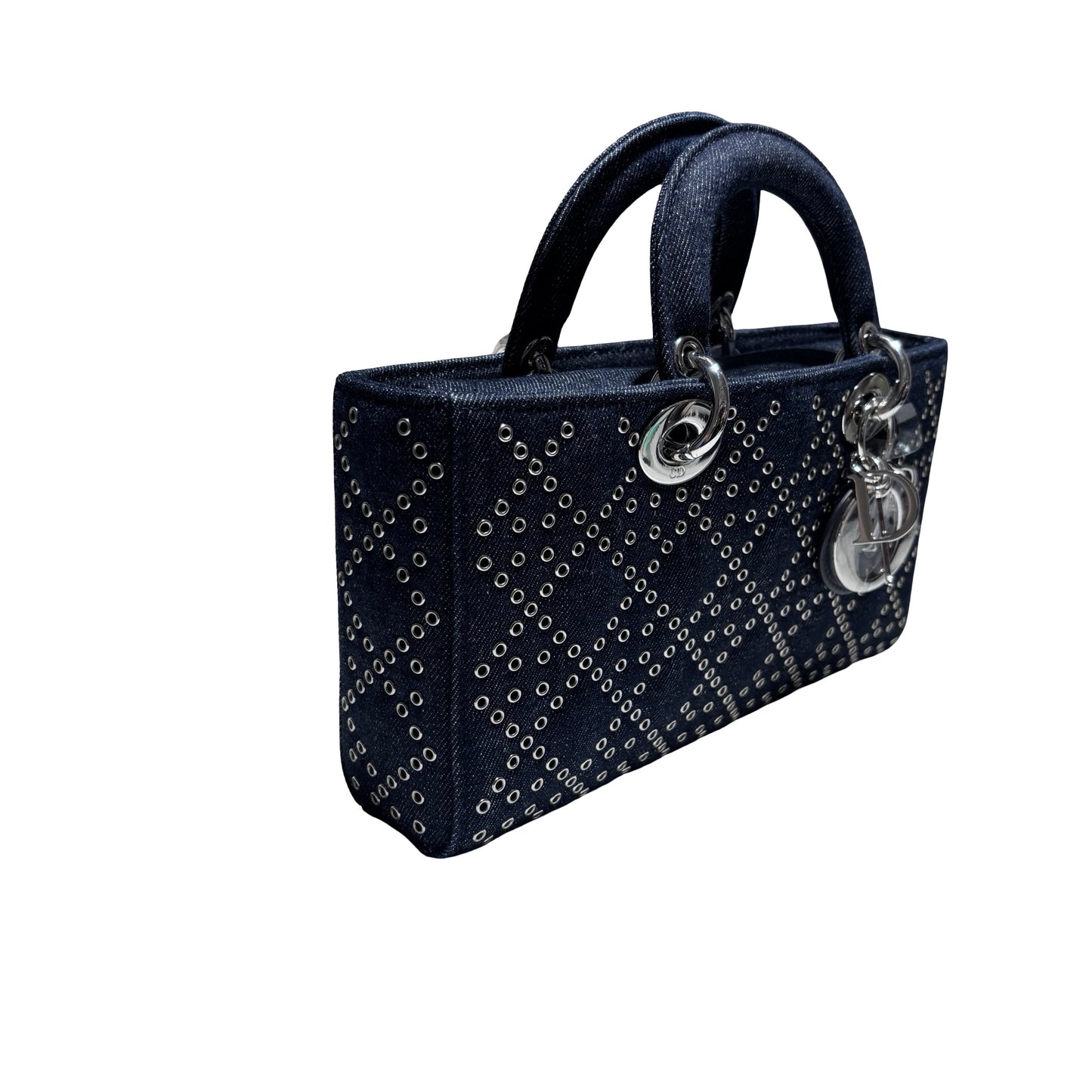 Used DIOR D-Joy Medium Handbag Navy Blue PHW