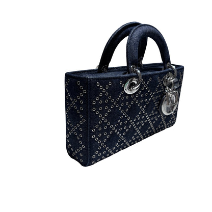 Used DIOR D-Joy Medium Handbag Navy Blue PHW