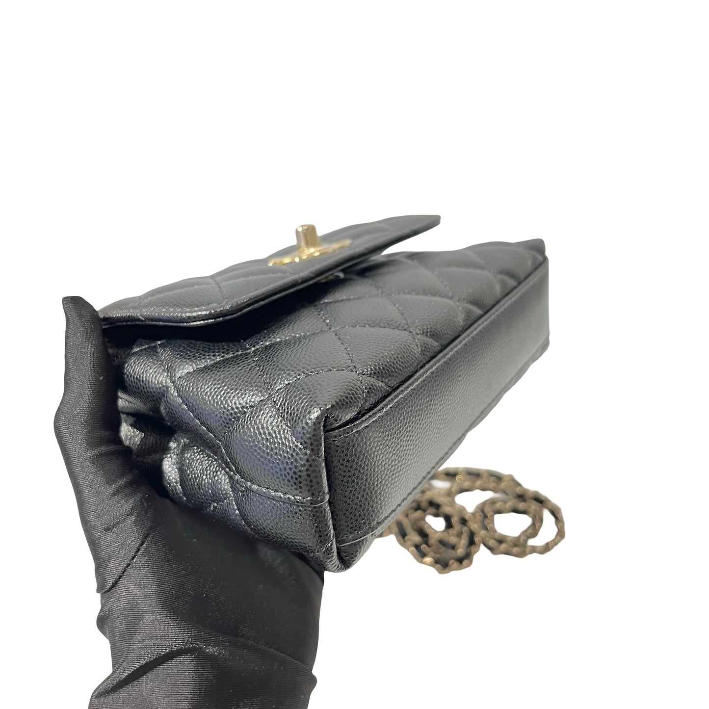 Used CHANEL Calfskin Leather Nano Coco Handle Shoulder Bag Black GHW