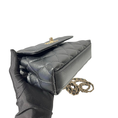Used CHANEL Calfskin Leather Nano Coco Handle Shoulder Bag Black GHW