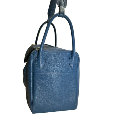 Used HERMES Leather Togo Lindy Handbag Blue PHW