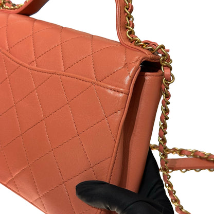 Used CHANEL Calfskin Leather Flap Cross Body Bag Pink GHW