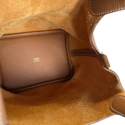 Used HERMES Clemence Leather Picotin Bucket Bag Gold
