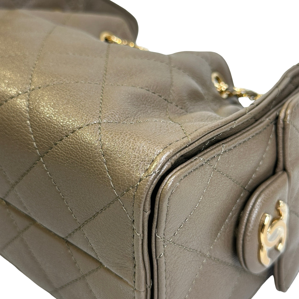 Used CHANEL Quilted Calfskin Mini 25 Bag Shoulder Bag Dark Khaki GHW