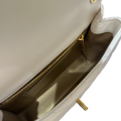 Used CHANEL Calfskin Leather Flap with Handle Cross Body Bag White GHW