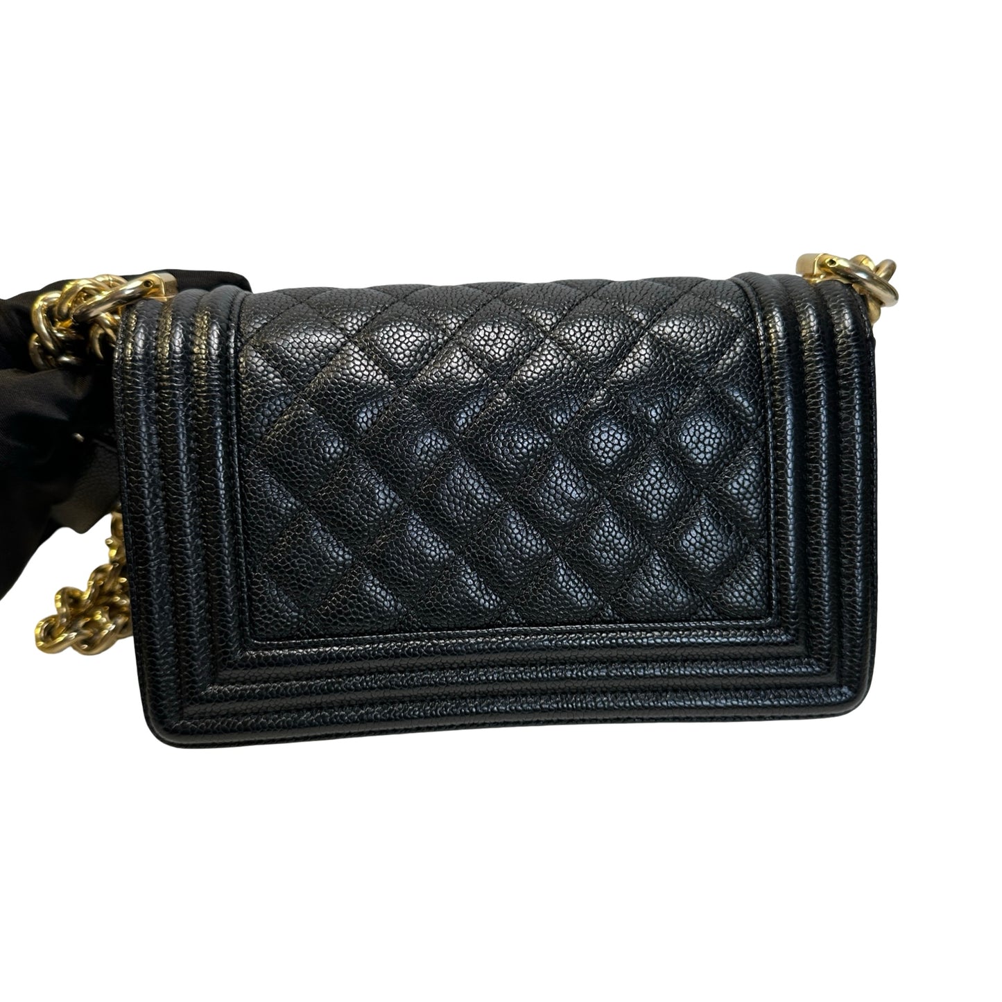Used CHANEL Caviar Leather Quilted Boy 20 Shoulder Bag Black Gold