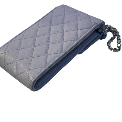 Used CHANEL Quilted Caviar Leather Classic Phone Holder with Chain Phone Bag Light Purple Silver Hardware