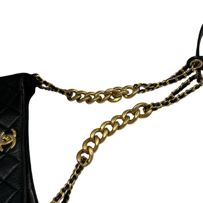 Used CHANEL Lambskin 22PHobo Bag Shoulder Bag Black Gold