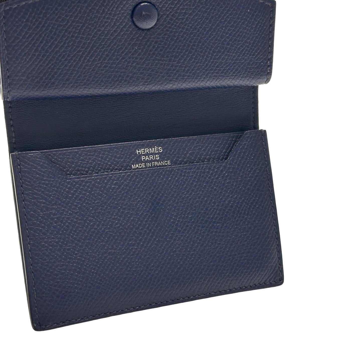 Used HERMÈS Calfskin Leather Bearn Wallet Navy Blue PHW