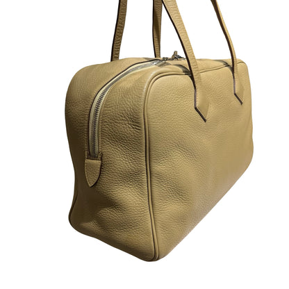Used HERMES Leather Victoria Handbag Beige PHW
