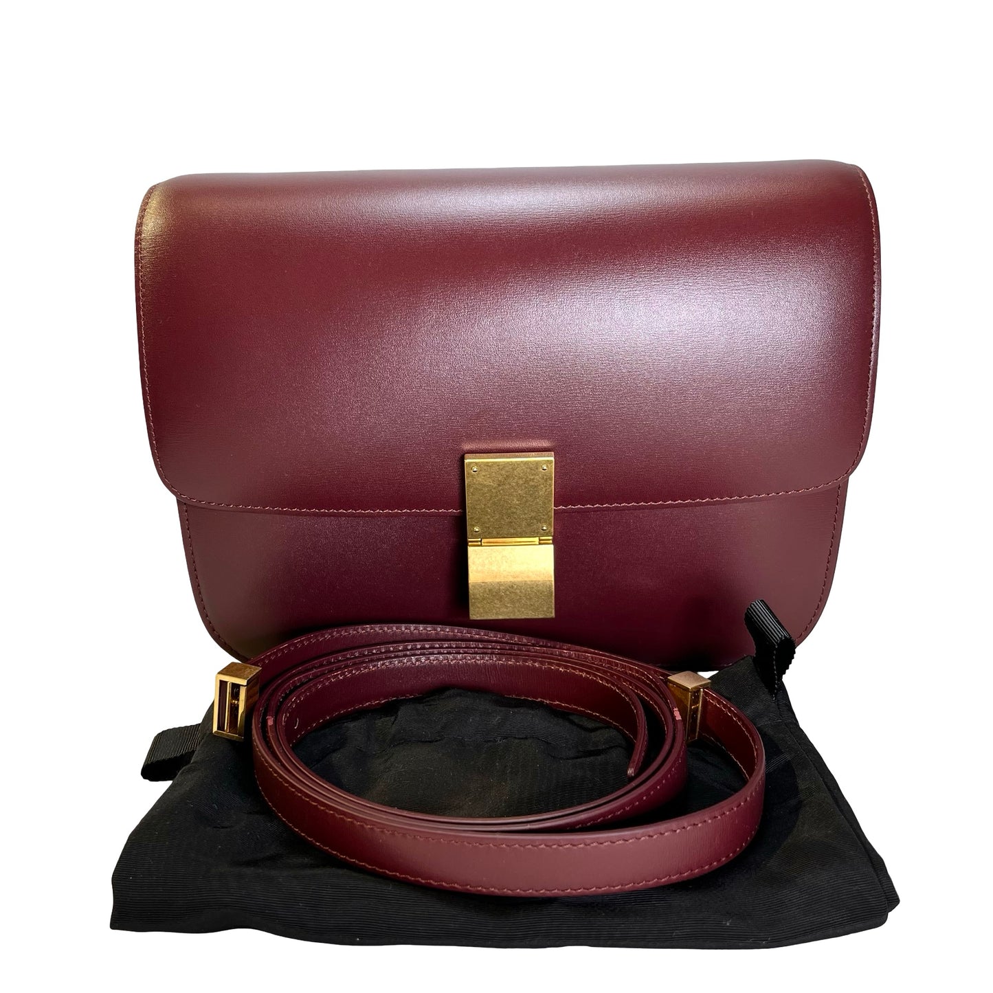 Used CELINE Solid Classic Box Bag Shoulder Bag Burgundy GHW